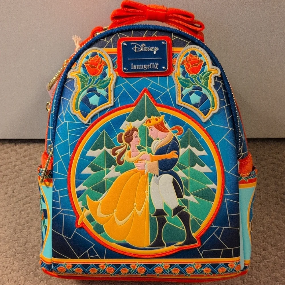 Loungefly Disney Stained Glass Beauty & The Beast Crossbody Convertible Backpack